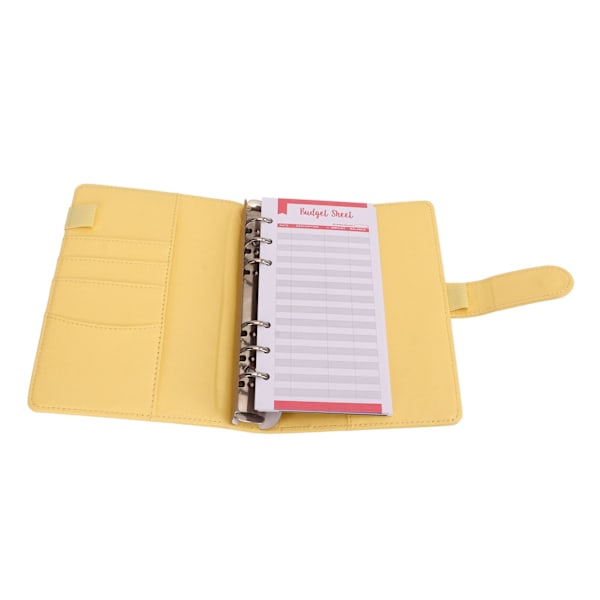 A6 Budget Binder 6 Huller Bærbar Vandtæt Blød Rivfast A6 PU Læder Budget Binder Cover Kontant Budget Håndbog Gul