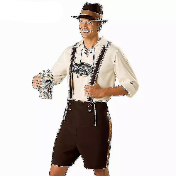 Oktoberfest Baijerilainen Olutjuhla-asu Miehille - Lederhosen Halloween-pukeutumisasu (3 osaa, Koko L XL, Auburn)