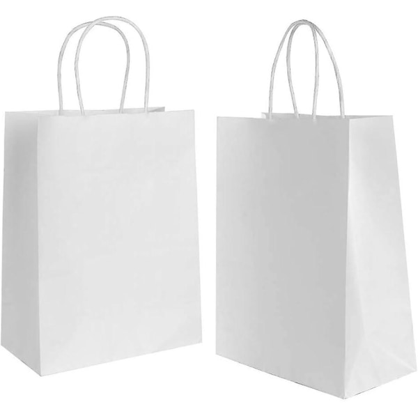 24 stykker gaveposer papirposer med håndtak, hvite papirposer til jul bryllup bursdagsfest 21x11x27CM