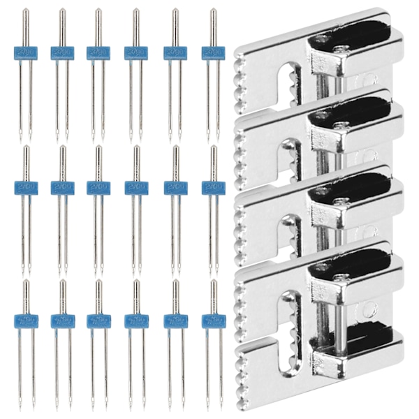 Symaskintilbehør 18 stk doble tvillingnåler Pins + 4 stk trykkfotssett