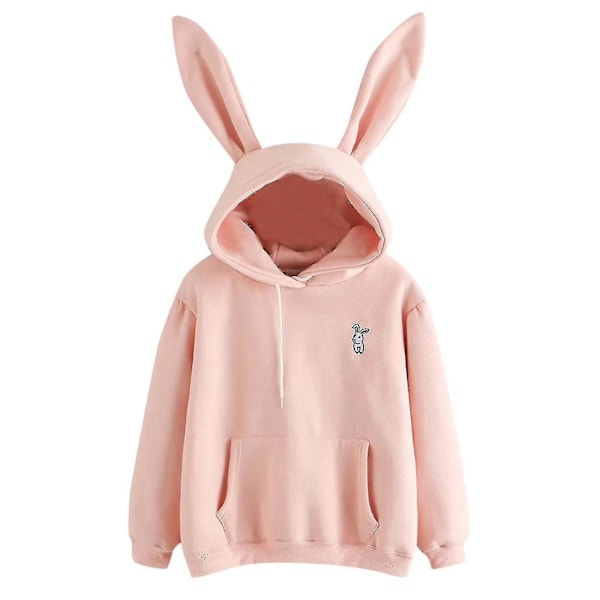 Pink XL Dame Hoodie med Kaninører