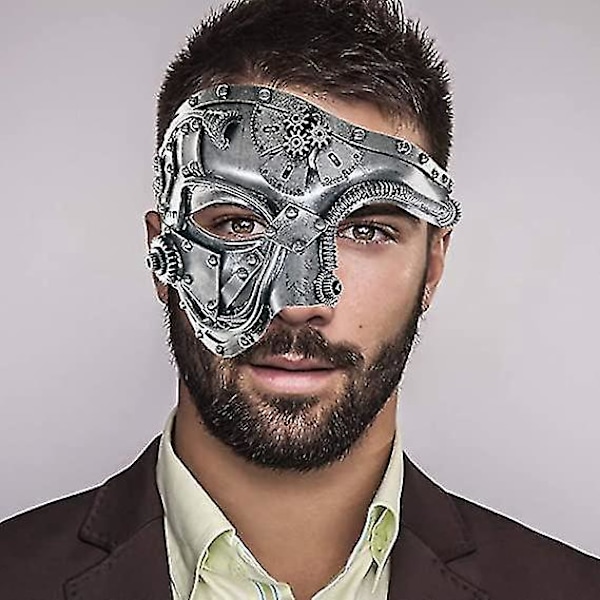 Steampunk Metal Cyborg Venetian Mask for Halloween, Masquerade, Phantom of the Opera, Mardi Gras Ball