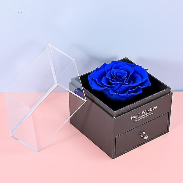 Eternal Rose presentask, smyckeskrin med äkta blommor, romantisk presentask för henne på årsdagen Alla hjärtans dag födelsedag Royal Blue