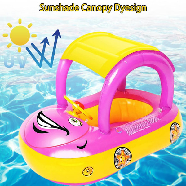 Baby uppblåsbar poolflotta med kapell Tjock PVC-bilformad simbåt med solskydd för babybarn Sommarstrand utomhuslek