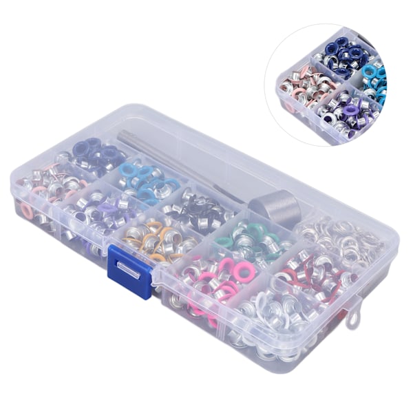 10 farger Grommet Tool Kit Jern Plast Material Robust struktur Fargerike plateringsøyler Sett for klesmodifisering 6 mm