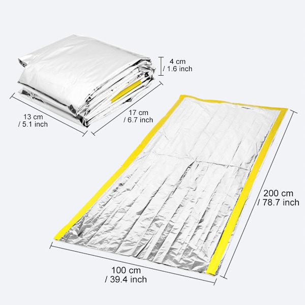 Nødstelt med sovepose, nødblanket, termisk overlevelsesly for camping, fotturer og utendørsaktiviteter