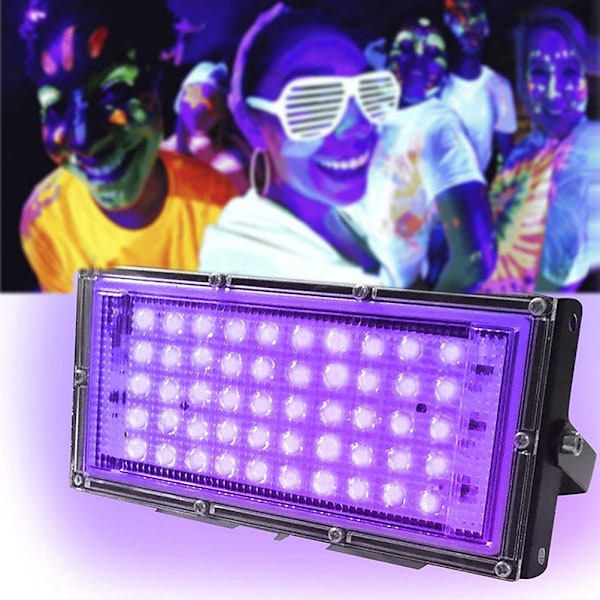 UV Svart Ljus 50W LED Flood Light Vattentät Glödande i Mörkret Säker Ultraviolettlampa för Scen Nattklubb