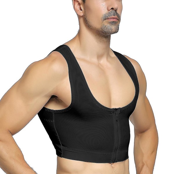 Menn Gynecomastia Shaper Ny slankende brystkontroll bryster Shapewear Undertøy Magebelter Krokkontroll Zip Black M