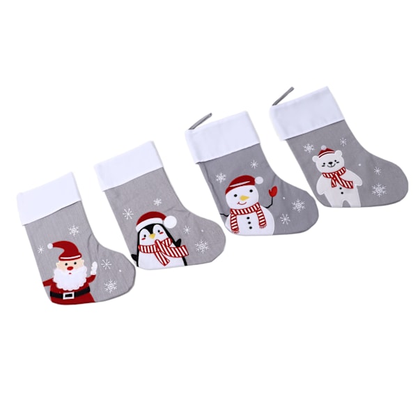 4st Julstrumpor Tecknad Penguin Björn Jultomten Snögubbe Print Xmas Strumpor Set för familjehelgens julfest