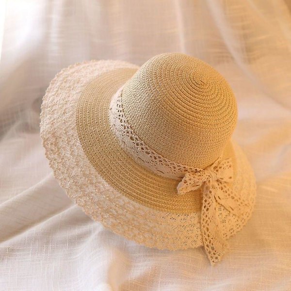 Ny Lace Bow Beach Straw Hat beige