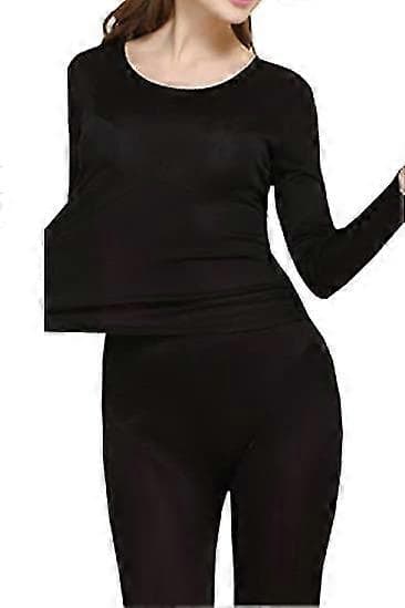 Sæt med termoundertøj i silke til kvinder | Lange underbukser i silke til kvinder Black XXL