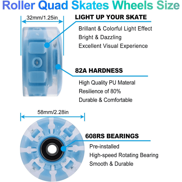Skateboard med 4 hjul, 58 mm x 32 mm 82A PU-hjul, erstatningssett for skøyter