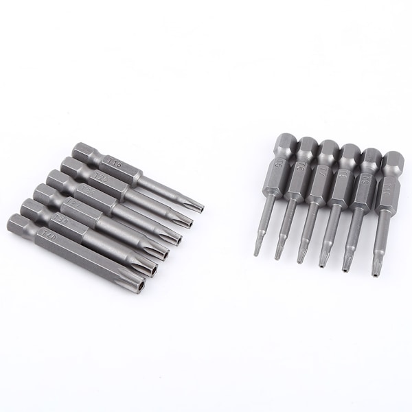 12 stk 1/4 tommers skaft 50 mm S2 stål magnetiske stjernehøvdet skrujern Bits Set T5-T40