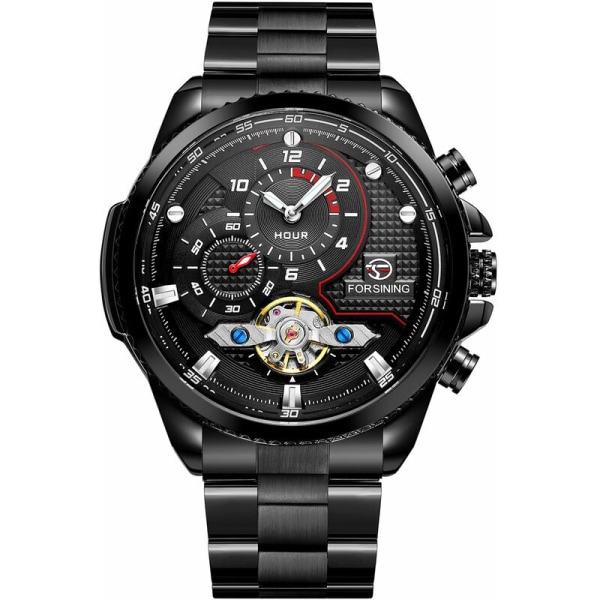 Forsining Miesten automaattinen mekaaninen watch teräsnauhalla Fashion Rannekello ontto design 3ATM watch , malli: musta