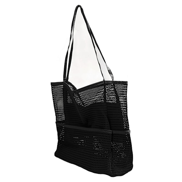 Mesh Strandtaske Flere Lommer Stor Kapacitet Skuldertaske til Rejser Swimmingpool Picnic Camping Sort