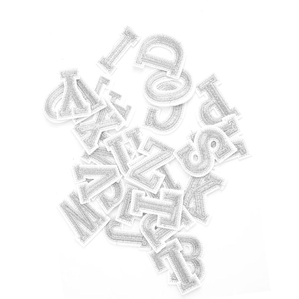 26 st Alphabet Sticker Tyg+Sidentråd Sydekal Verktygsdekoration TillbehörSilver