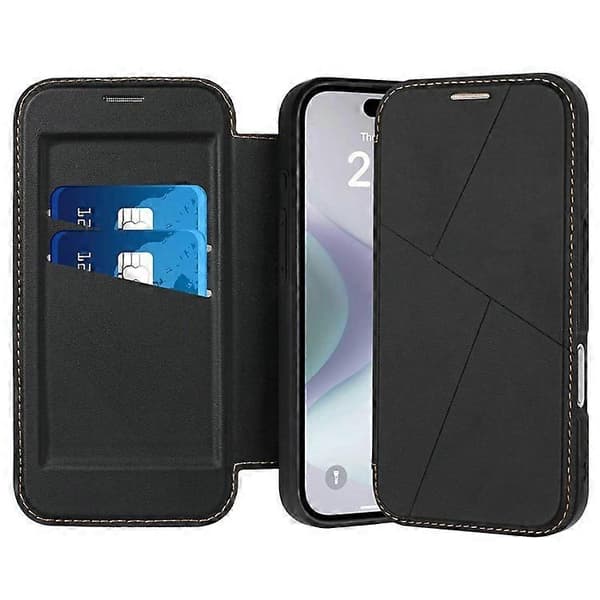 Kompatibelt med iPhone 16-skal Magnetisk stängning Kortfack Läderfodral med fällbart lock Black