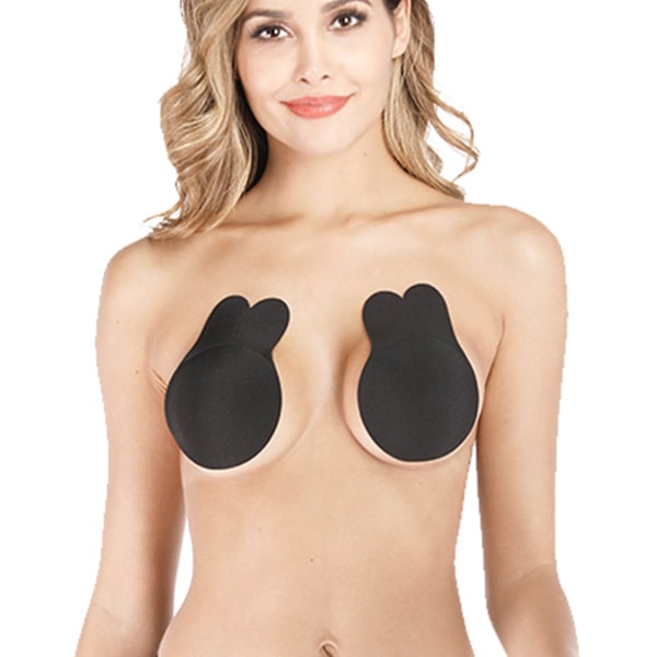 Självhäftande BH Andningsbar Bröstlyft Klippbar Återanvändbar Kaninöron Form Stick BH:ar för rygglös brudklänning Svart 11 cm/ 4,3 tum (L, XL)