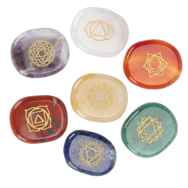 【NX】7 stk. chakrasteiner som symboliserer kroppens chakraer, fred i sinnet, samleobjekter med etui