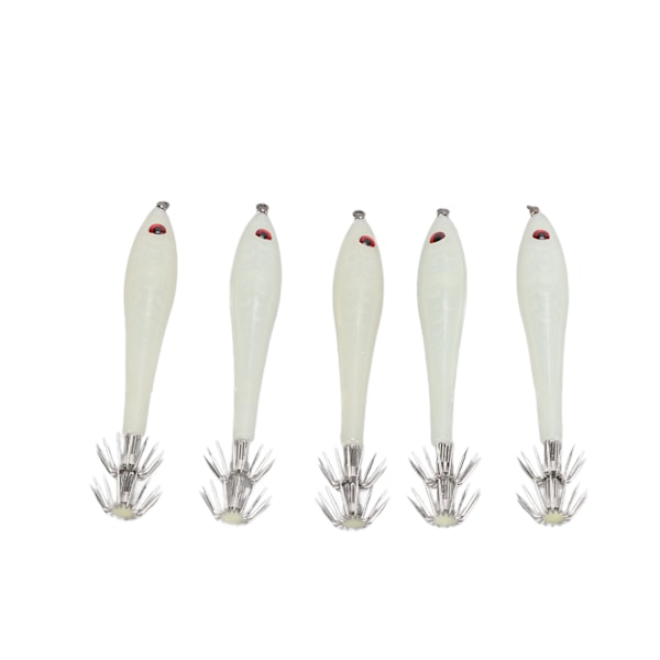 5 stk Hardt fiskedrag Simulering blekksprut falsk agn kroker kunstig blekksprut dobbel krok JigLuminous White