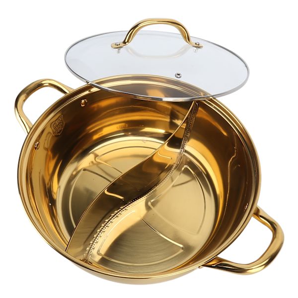 Hot Pot 30,3 cm Diameter 304 Rustfrit Stål Rustfrit Separat Design Mandarin And PotGuld