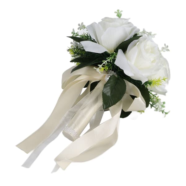 Kunstig brudebuket silkeblomst simulering rosebuket til brud der holder blomster, mælkehvid