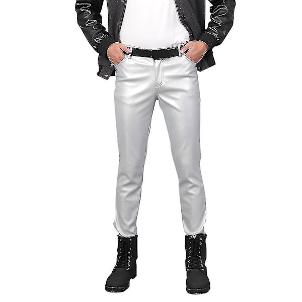 Youthup herr slim fit konstläderbyxor - silver EU 34