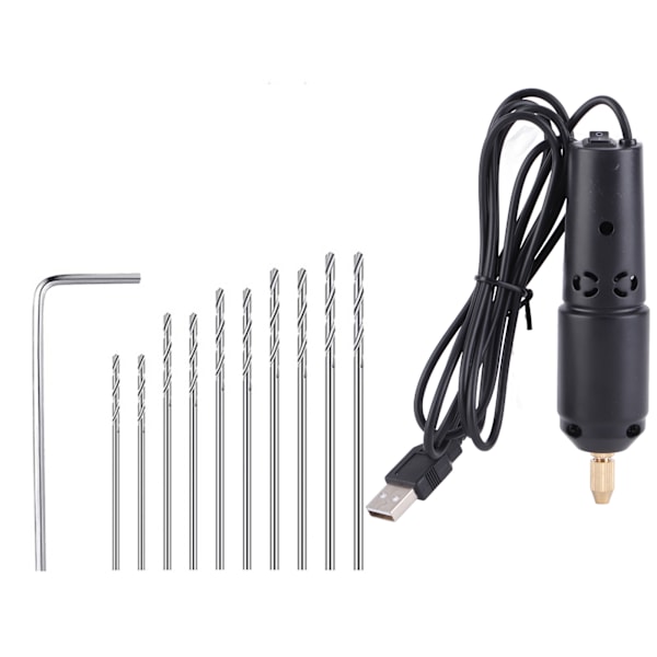 Mini sähköpora 0,8-1,2 mm kannettava käsikäyttöinen USB-käyttöinen mikro sähköpora 10 kpl terillä koruille