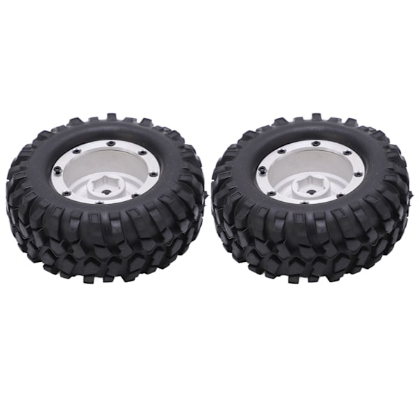 2 stk RC Hjulnavdekk Slitesterke Aluminiumslegeringshjul Gummidekk for CC01 MST D90 SCX10 1/10 RC Klatrebil Dekk Sølv