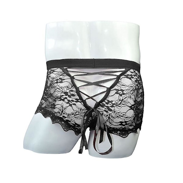 Menn Sexy Lace Mesh Lav Livvid Boxer Shorts Undertøy Svart