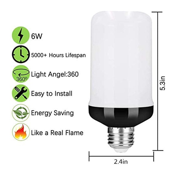 4 stk LED Flammelamper 4 Tilstande Flimrende Glødepære E27 Flame Lights