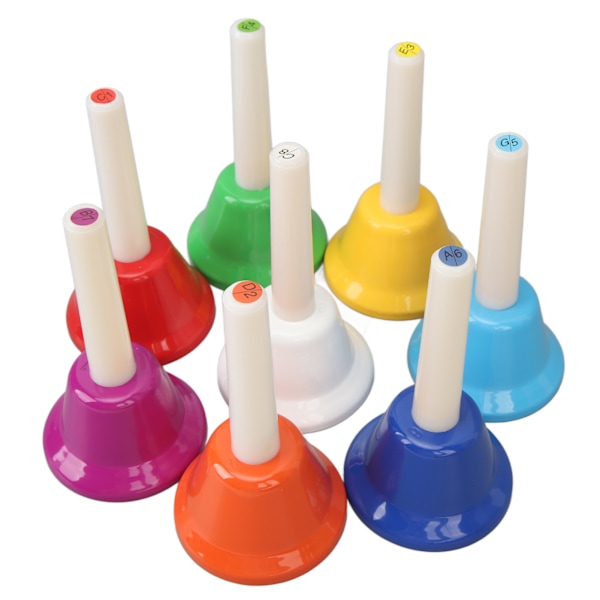 Hand Bell Set färgglada 8 Notes musikaliska legering Handbells för barn Vuxen bröllop