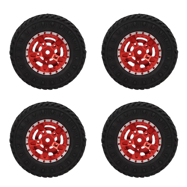 4 stk. 55mm For- og Baggummidæk med 5-eget Metalfælg til Axial SCX24 1/24 RC Bil Rød