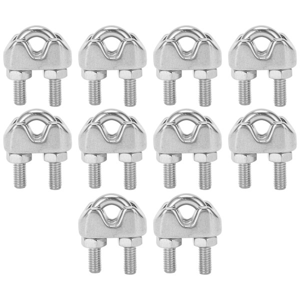 10 stk 3/16 tommer M4 rustfritt stål vaier kabelklemme U-bolt sadelfeste