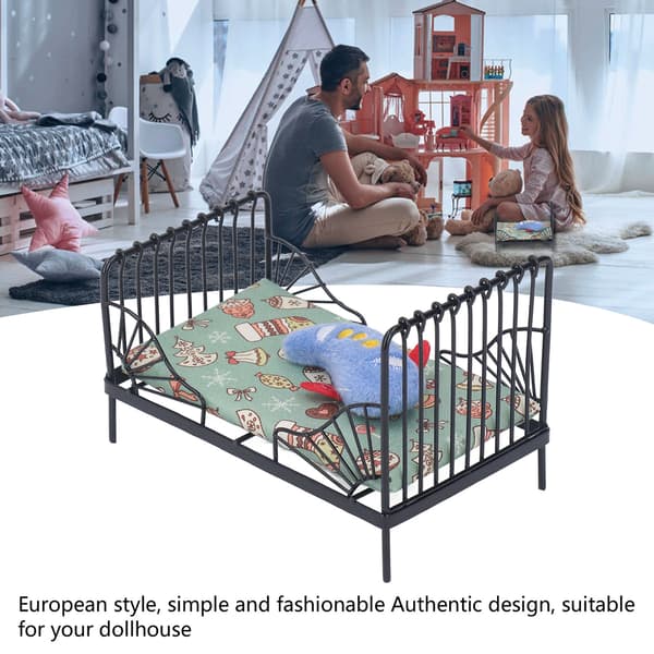 Europæisk stil sort miniature dukkehus soveværelsesmøbler