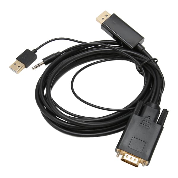 VGA til DP Connector Kabel HD Video Converter Kabel med Strømforsyning og Lyd til Computer Desktop Laptop PC Skærm