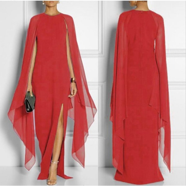 Chiffon långklänning för kvinnor - Röd, XXL