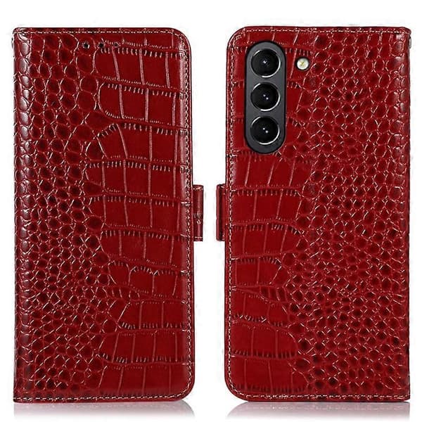 Kompatibel med Samsung Galaxy S21 FE 5G RFID Plånboksfodral i Äkta Läder, Krokodiltextur, Vikbart Stativ Red