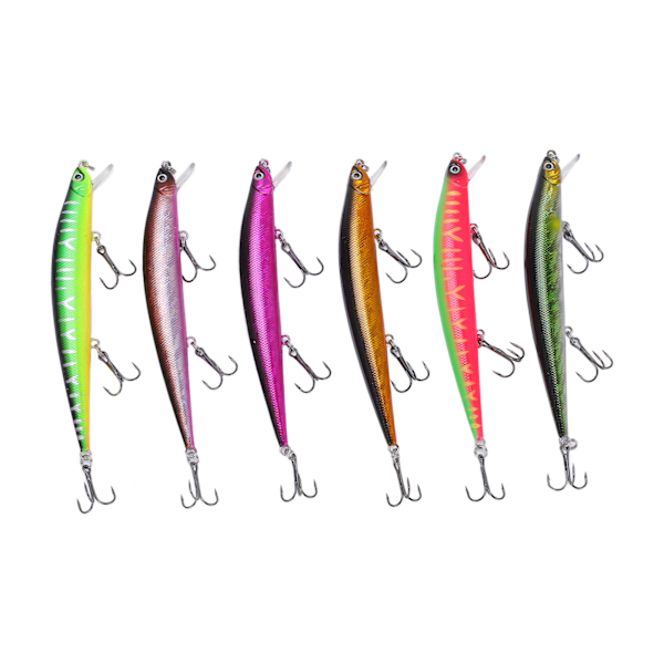 6 kpl Minnow-uistin, pitkä heitto, kelluva, keinotekoinen kovauistin, kala jig-uistin, wobbler