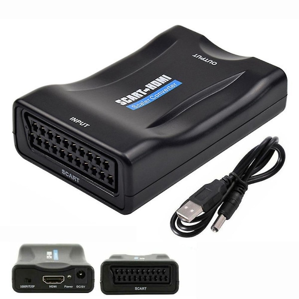 Scart till HDMI-adapter 1080p Video Audio Converter USB kabel för TV Dvd