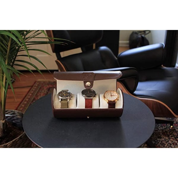 3-siffrig sylinteriläderklocklåda Förvaringslåda Klocklåda för varing och display 19 * 9cm (brun),HANBING