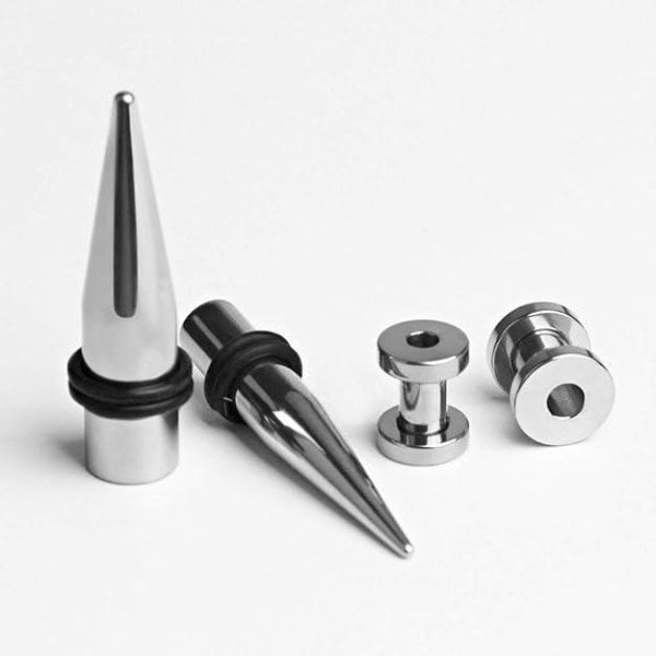 36-pack expanderbara öronproppar (silver) metall 18 expanderbara öronproppar + 18 bågade dubbla hål i rostfritt stål 1,6 mm - 10 mm