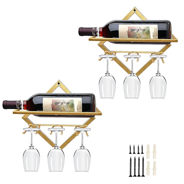 Metal Wall Mounted Wine Rack Set - Stylish 10.5*10.5inch Shelf for Home Kitchen and Bar Decor, Gold