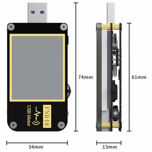 FNB48 Höghastighetskapacitets-detektori volttimittari Amperemeter Bärbar LCD-skärm Monitoiminen USB-testare, HANBING