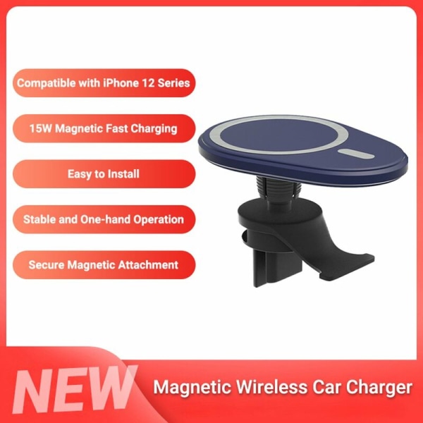Langaton magneettinen autolaturi Pika-autolaturikiinnitys Yhteensopiva iPhone 12/12 Pro / 12 Pro Max / 12 Mini Air Clip -autolaturin kanssa, malli: sininen