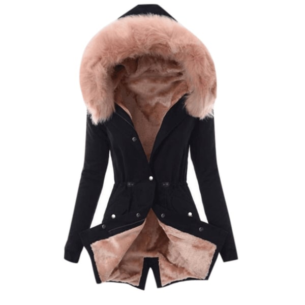 Vinterkappa för kvinnor; Lång wrap med värme och kyla, mellanstorlek Svart och gråBra kvalitet Black Grey XL