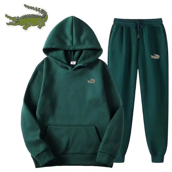 Mode för män Casual träningsoverall Hög kvalitet herrkostym 2-delad luvtröja Sportkläder Sweatshirt Set Man green S(160cm 55kg)