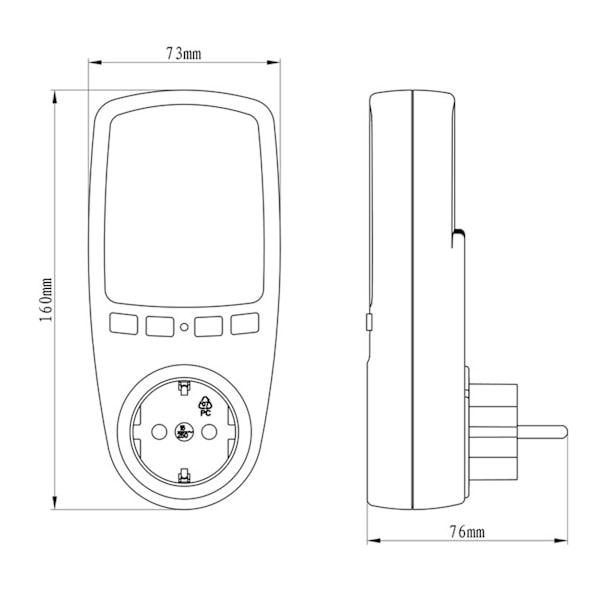 Digitaalinen LCD-näyttö Energiankulutuksen mittauspistorasia Virrankulutuksen seuranta 230VAC 0,5W