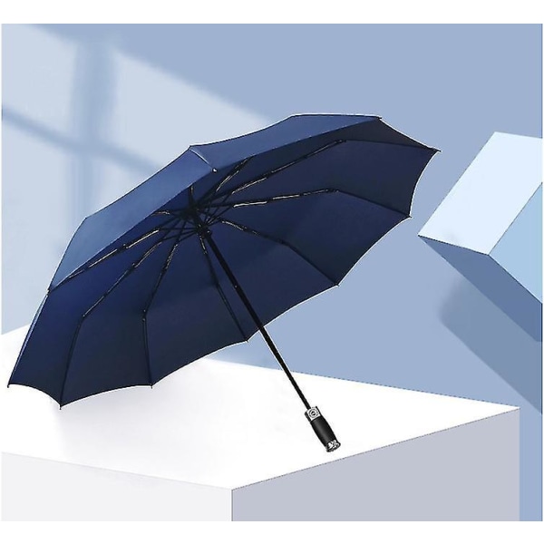 Forstørret tredobbelt paraply Automatisk 10-benet foldeparaply blue
