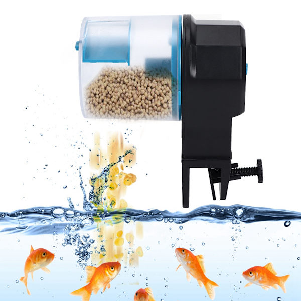 ABS Akvarium Smart Timing Automatisk Fôringsautomat med Høy Kapasitet Fiskedam Fiskematingsmaskin Blå
